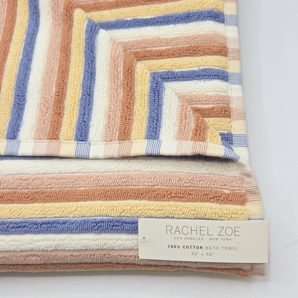 Rachel Zoe 4pc Cotton Bath Hand Towel Set Earthy Neutral Color Stripe Boho Fall